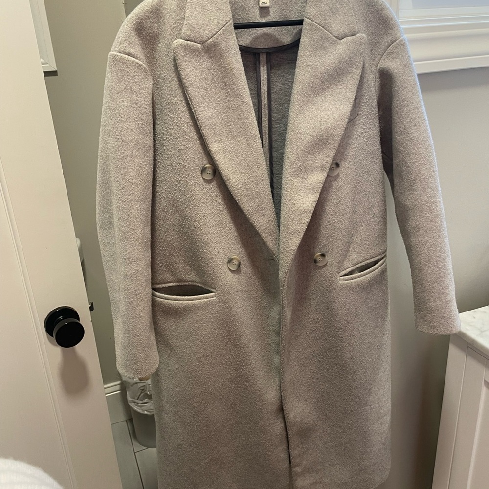Topshop Light Grey Wool-Blend Double-Breasted Coat